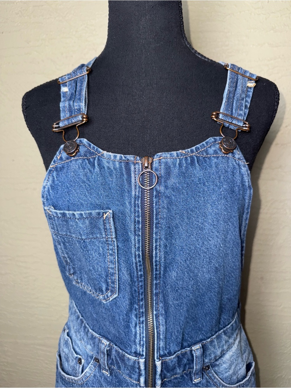 We The Free Denim Shortalls Romper Y2K Festival Grunge Boho Raw Hem Sz 4 - Picture 4 of 10